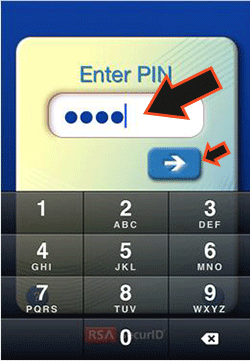 PIN entry phone screen with arrows