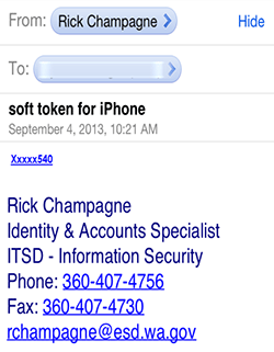 Soft token email from Rick Champagne