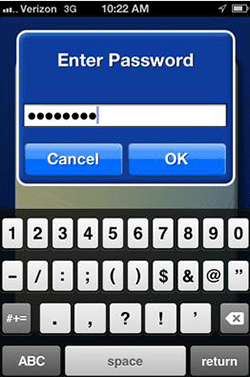 Password entry phone screen