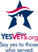 red and blue vertical Yes Vets logo for use on white background