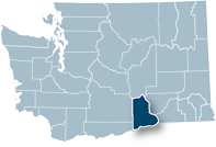 Washington state map with Benton county highlighted